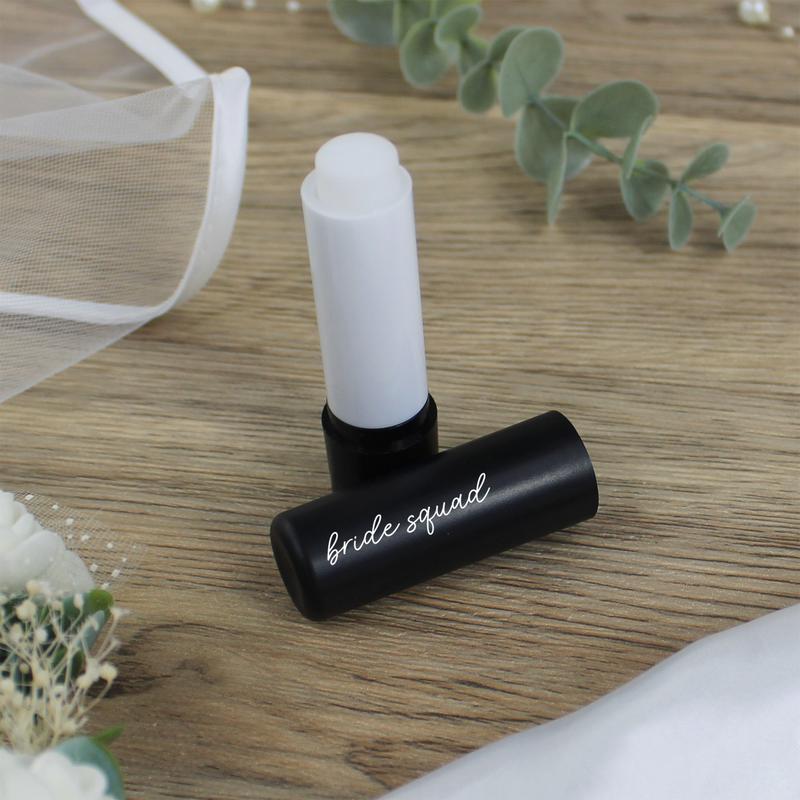 GiftsinaJiffy Black Bride Squad Lip Balms, White Bride Lip Balm, Black Hen Party Theme, Vanilla Flavour, Goody Bag Favour for Hen Do, Hen Party Bag Filler Compact Gentle Skincare Comfort 8