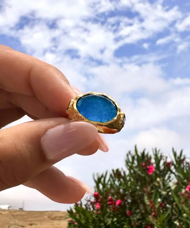 Cosmic Gemstone Ring - Blue Quartz and White 3