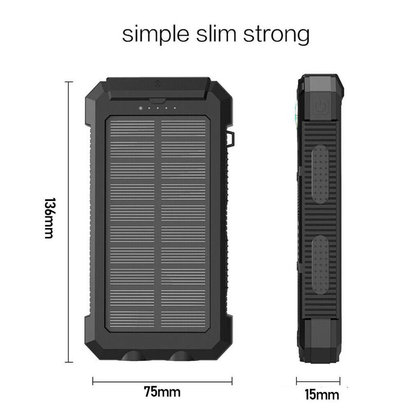 Waterproof 20000mAh Solar Power Bank LED USB Battery Charger iPhone Mobile Phone Smartphone 2