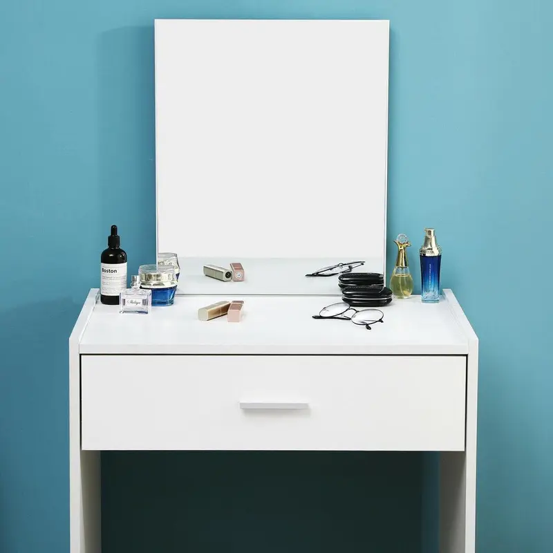 Hampton & Stewart Modern Dressing Table Makeup Desk with Drawer Mirror White Bedroom Vanity Set 1