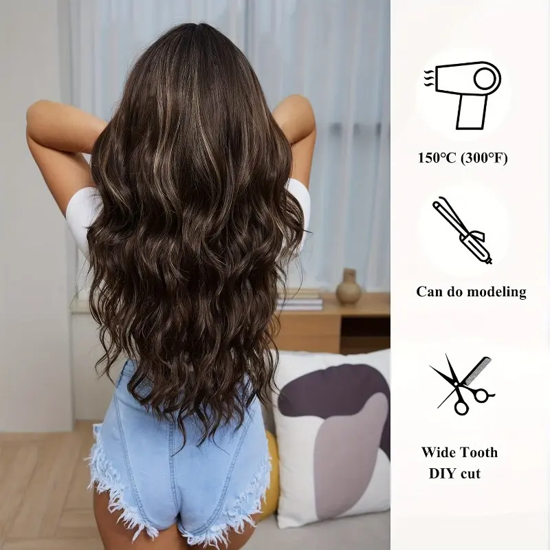 Highlight Long Curly Wavy Wig Synthetic Wig Beginners Friendly Heat Resistant Elegant For Daily Use Wigs For Women 1