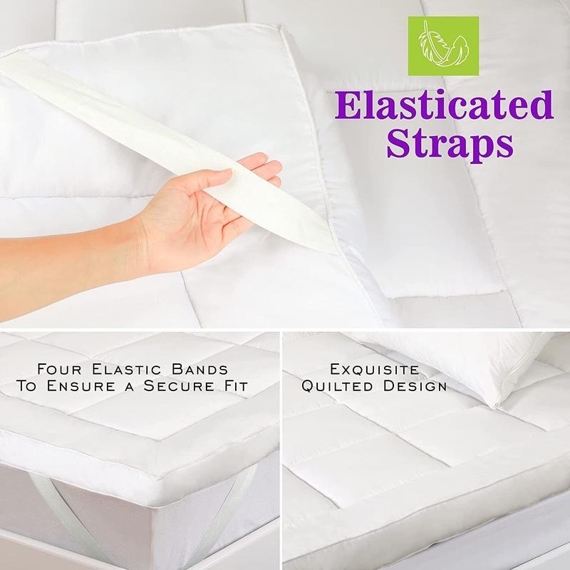 Mattress Topper 4" Inch Deep Luxury Soft Hotel Quality Microfiber All Sizes 10cm Mattress Topper Double Bed 4 Inch Thick - Quilted Topper Made with Fluffy Hypoallergenic with Strong Corner Straps for Luxury & Comfort Breathable Washable 4