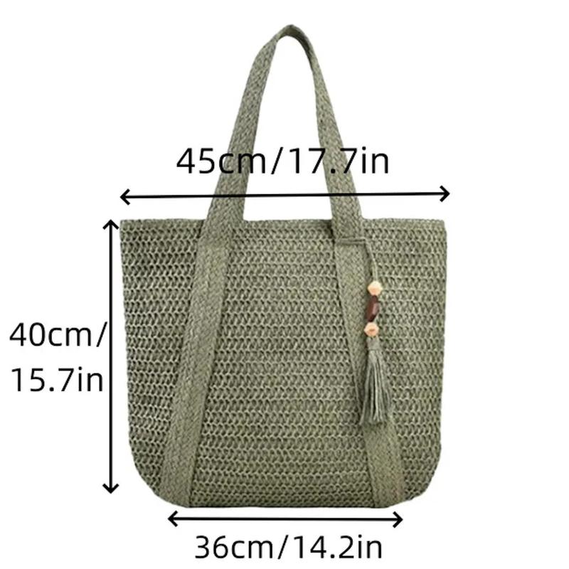 Large Capacity Women's Elegant Hand-Woven Shoulder Bag for Casual Tote Top and Beach Holiday Leisure Vacation Beach Bag 4