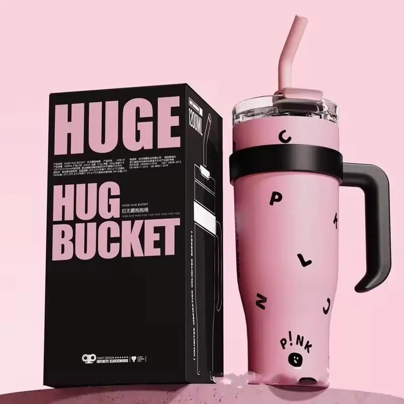 40oz Pink and Black Insulated Tumbler with Handle and Straw - Stainless Steel Leak-Proof Travel Mug, Coffee Cup for Hot and Cold Beverages  Drinkware Flasks Lid Portable Drink Water Bottles glasses Stylish Bottled 4