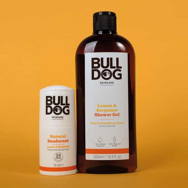 BULLDOG SKINCARE - Lemon and Bergamot Roll On Natural Deodorant For Men 75 ml Body Care Blend Gentle Pack Scented Aroma Cosmetic Cleanser 6