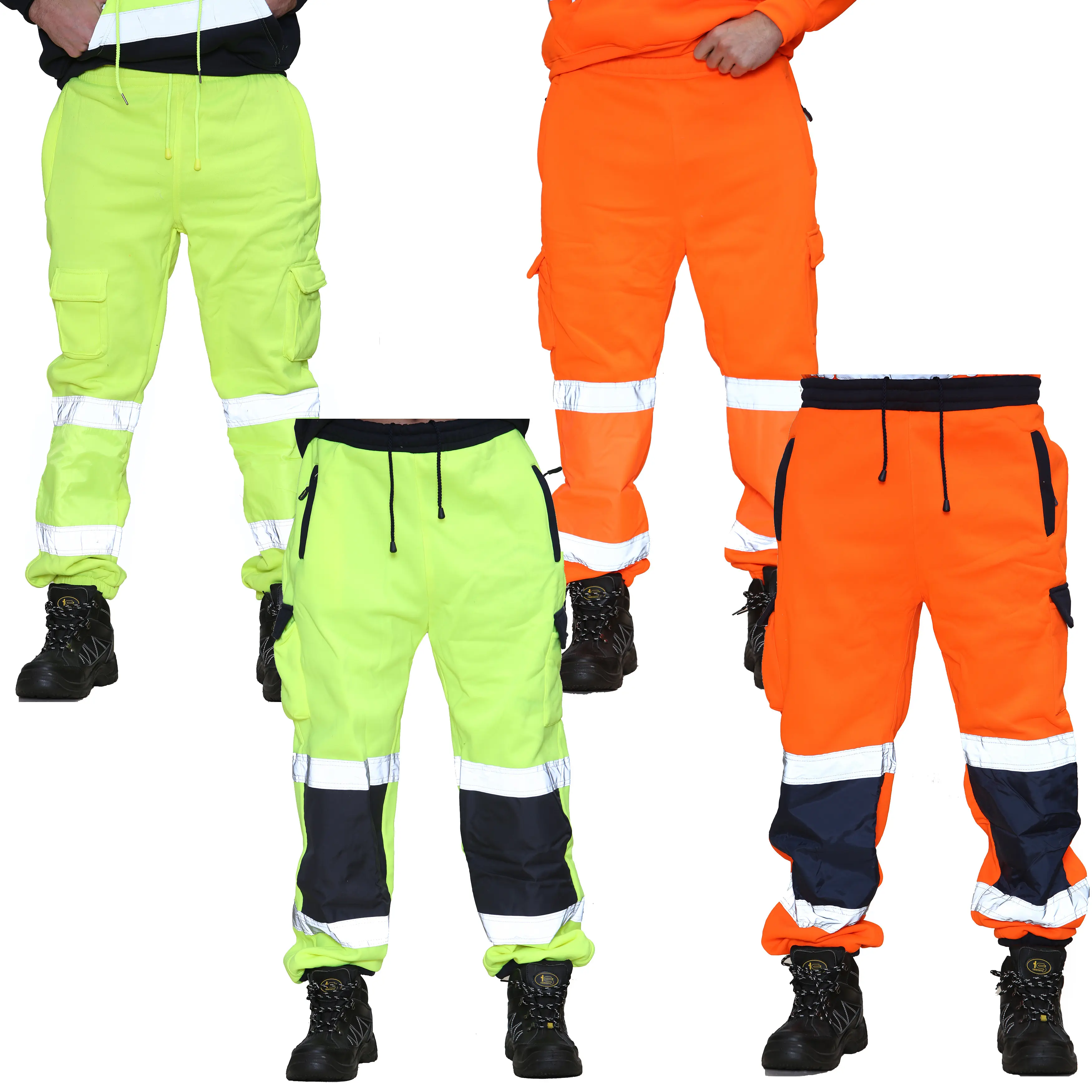 Men's Hi Viz Vis Safety Workwear Trouser High Visibility Security Work Pants Thick Brush Fleece Sweatpants Bottom Joggers