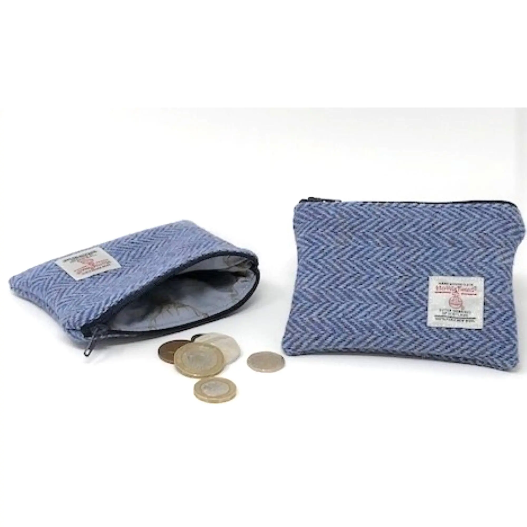 Harris Tweed Coin Purse Blue Herringbone