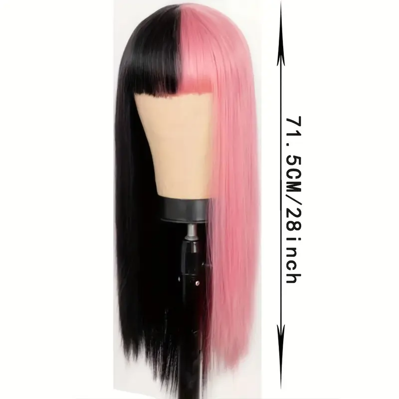Woven Wigs Women's High Temperature Fiber 100% Straight Hair Cosplay Wig with Air Bangs, Buckle Net Cap, Full Head Coverage, Party Festival Daily Wear 1