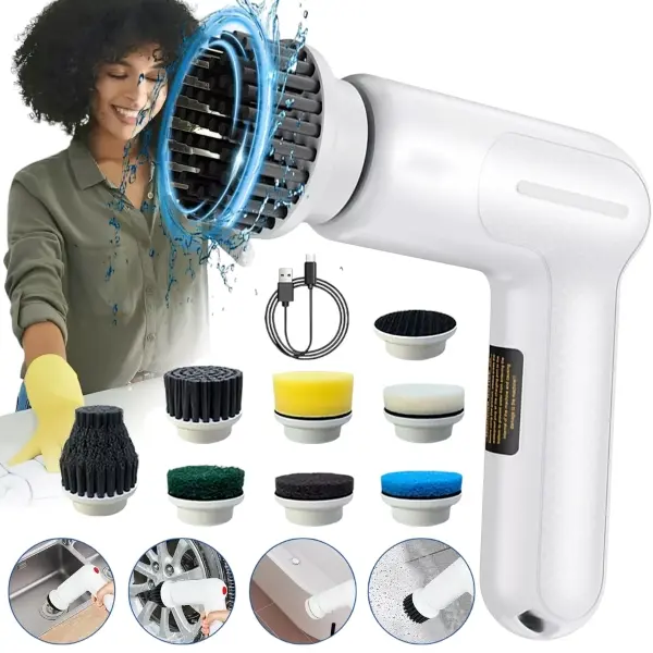 8 in 1 Electric Spin Scrubber Handheld Cleaning Brush Cordless Turbo Scrub Tools for Home and Kitchen