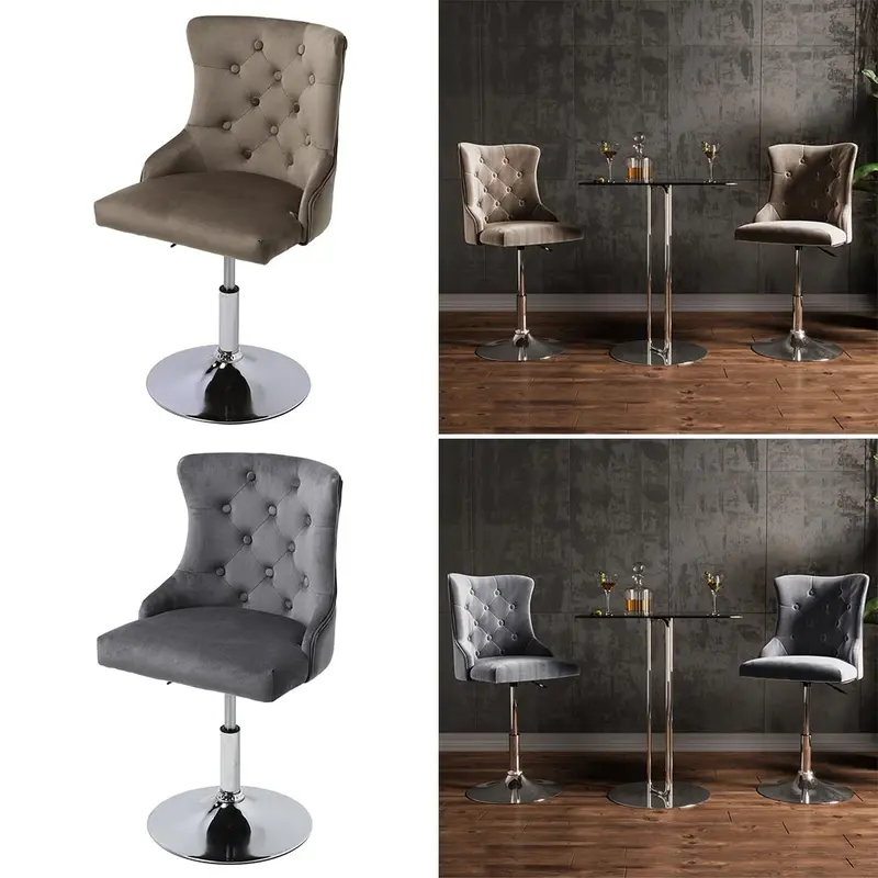 Livingandhome Modern Velvet Upholstered Adjustable Bar Stool with Polished Chrome Base 6