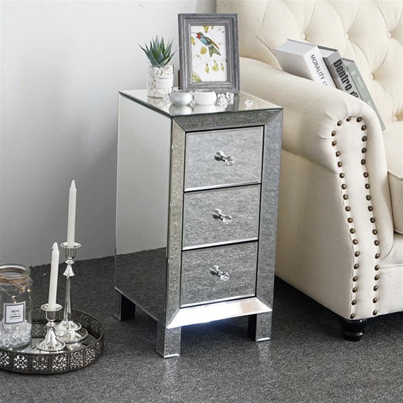 Contemporary Bedside Table with Drawers - Modern Mirrored Nightstand 3-Drawer Design for Stylish Bedroomécor 1