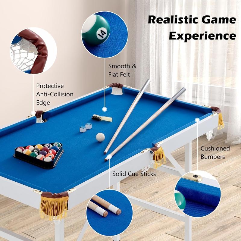 COSTWAY 4FT Billiards Table, Folding Game Pool Table with 16 Balls, 2 Cues, 2 Chalks, Triangle Rack and Brush, Portable Snooker Table Game Set for Home Party Gathering 4