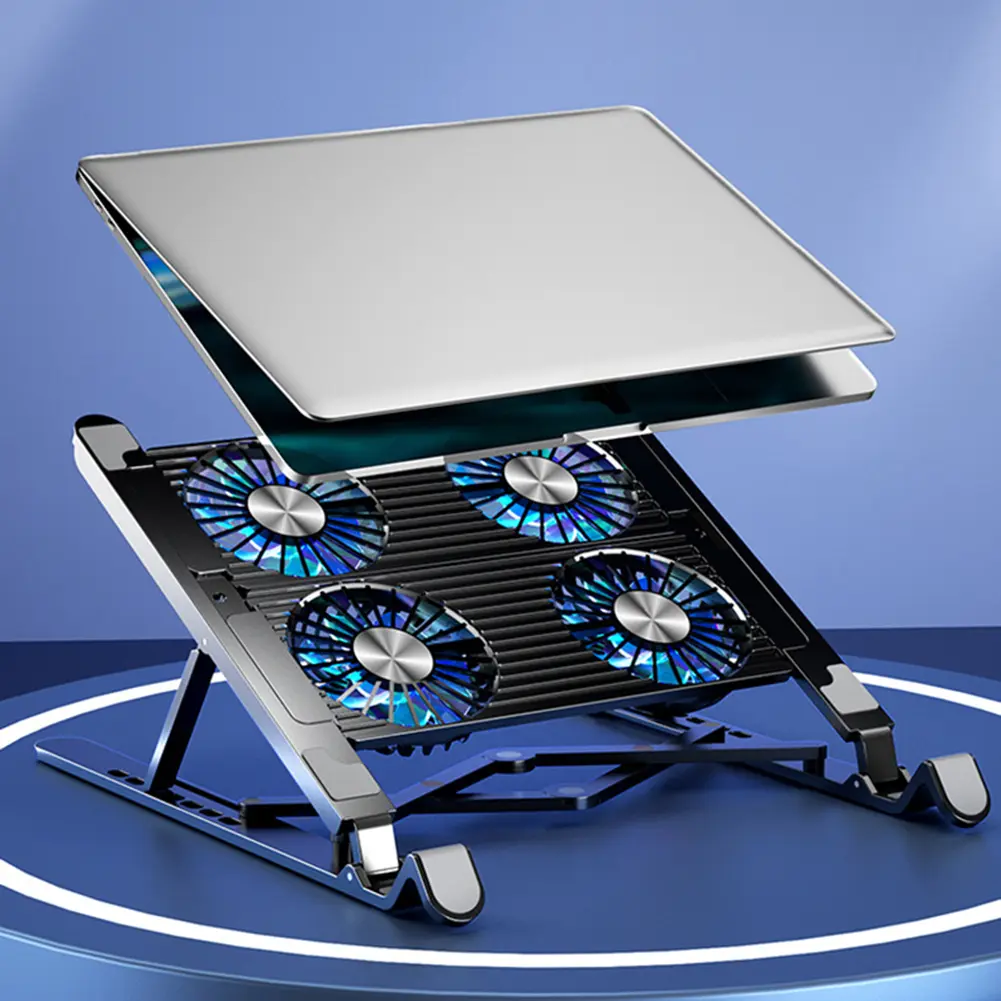 RGB Laptop Cooling Pad – Foldable, 2/4 Silent Fans, Portable Stand for 11-17.3” Gaming & Work Notebooks