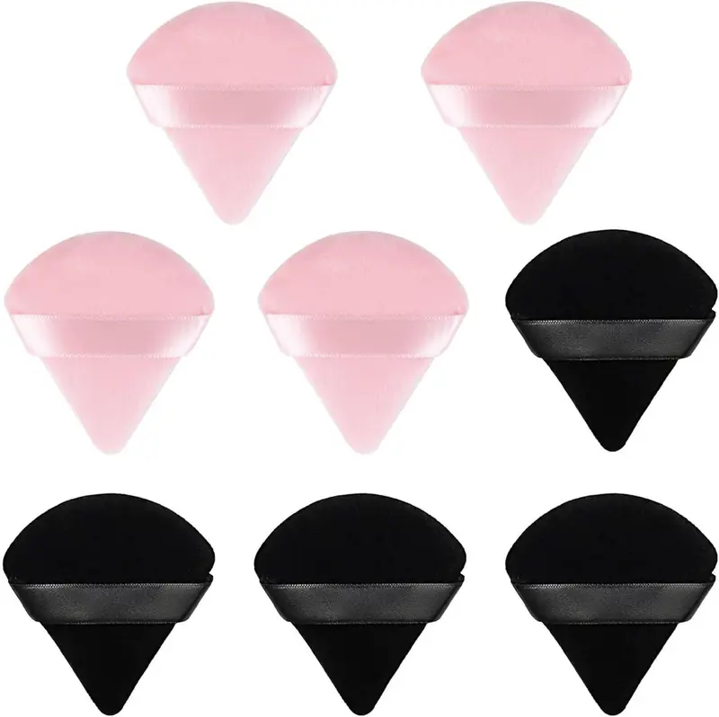 8 Pcs Powder Puff Face Triangle,2 Colors Face Makeup Puff Wet Dry Dual-Use,Face Powder Puff for Under Eye Makeup Applicator(Pink&Black) 0
