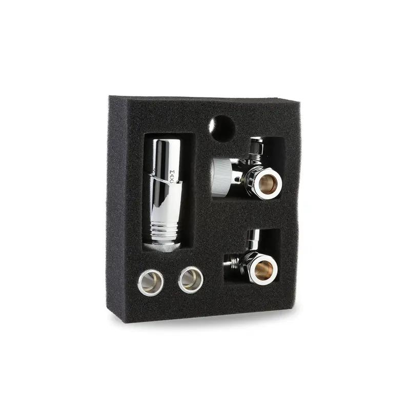 Designer Chrome Thermostatic Radiator Valve TRV Twin Pack - Corner 2