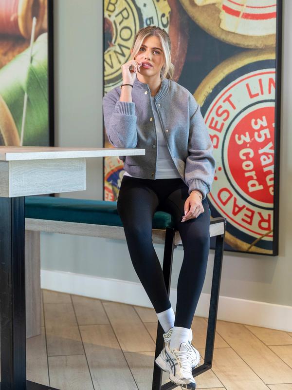 Crop Button Up Bomber Jacket - Grey 6