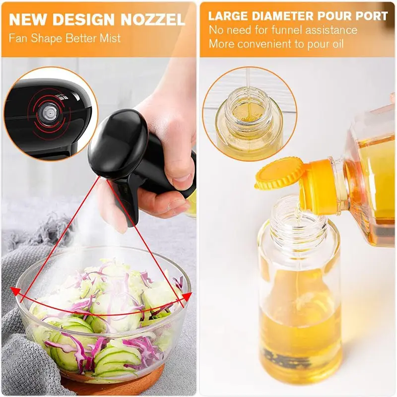 200ml Oil Spray Bottle Kitchen Cooking Olive Oil Dispenser Camping BBQ Baking Vinegar Soy Sauce Sprayer Containers multicoloured spray type oil  dispenser Transparent Utensils Air Fryer Nozzle 4