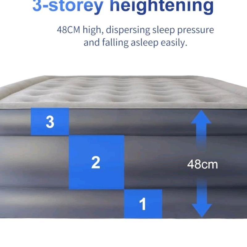 Double Inflatable Air Bed with Built-In Pump, 152 x 203 cm, Dual-Layer Soft Top, External Valve, 48CM High, Durable Construction, Versatile Use 4