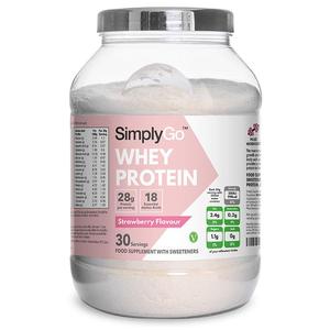 Simply Supplements Strawberry Whey Protein Powder with Inulin for Easy Digestion - 23g Protein per Scoop - Muscle Recovery and Repair - Ideal for all Fitness Levels