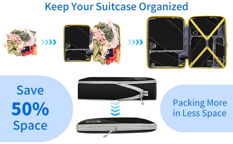 Product Introduction of 6 PCS Compression Packing Cubes for Luggage and Backpack, Black Travel Cubes Organiser Bags Set 0