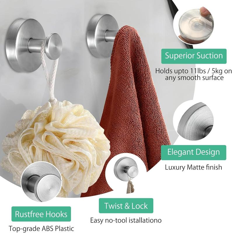 2 Pcs Vacuum Suction Cup Hooks, Reusable Heavy Duty Towel Suction Cup, Waterproof Removable ABS Suction Hooks for Bathroom Kitchen Bedroom 2
