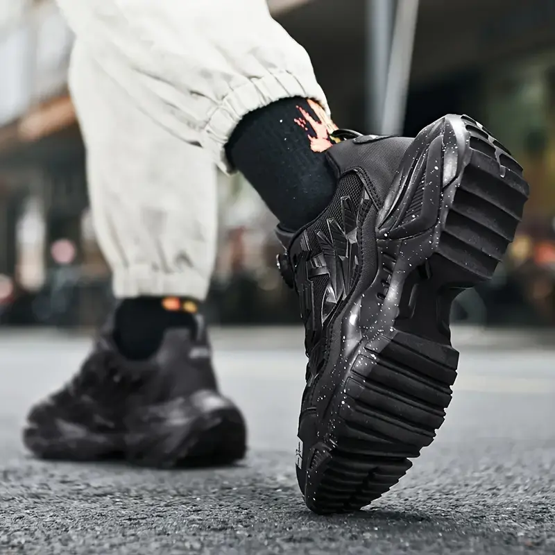 Men's Solid Chunky Shoes With Rotating Buckle, Comfy Non Slip Soft Sole Casual Durable Sneakers For Men's Outdoor Activities Boy Walking Shoes Trainer Runner Training Sports Shoes Athletic Closed Running Footwear 3