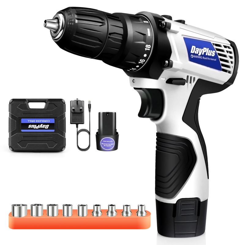 2 in 1  Cordless Drill, Electric Drill, Multi-Purpose 2-Speed Portable Drill, 3/8" Handheld Drills with 1500 mAh Li-Ion Battery, 18+1 Torque, 45N.m Max Torque for Home Cleaning and Garden DIY 0