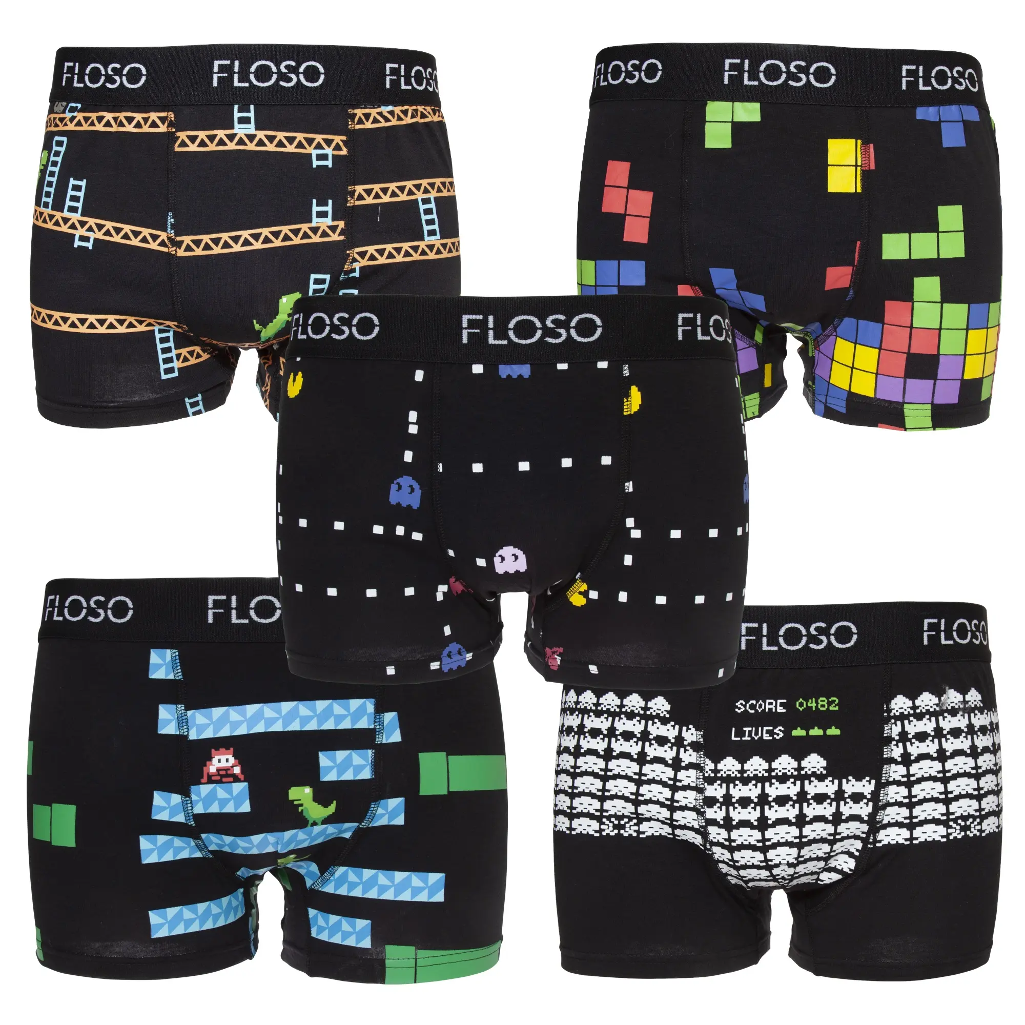 FLOSO Mens Retro Games Boxer Shorts (5 Pairs) - (UTUT345)