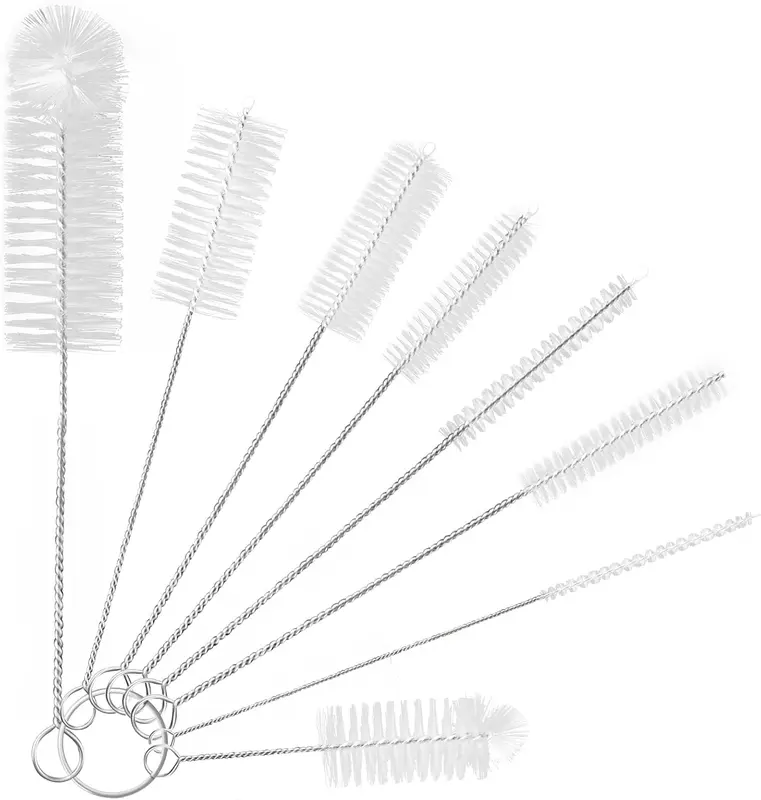 Small Bottle Brush Set, 8PCS Nylon Straw Cleaner Pipe Brushes for Washing Narrow Neck Water Bottles Jars Teapot Spout (White) 0