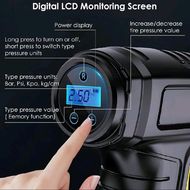 Portable Car Tire Inflator - Rechargeable Wireless Air Pump Car Air Pump Wireless Inflatable Pump 120W Portable Air Compressor Digital Rechargeable Car Automatic Tire Inflator Equipmento wireless tyre 1