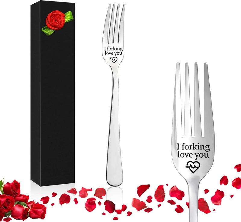 valentines gifts  She Engraved Fork, I Forking Love You, Stainless Steel Engraved Fork with Luxury Black Box, Perfect Gifts for Christmas Valentine's Day Cutlery Meat Tableware 1