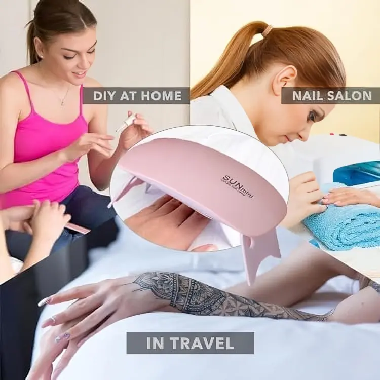 Portable LED Mini Nail Lamp 6W Gel Dryer for Women and Girls (Pink) - Nail Art Tool - Cutics, Polish 6