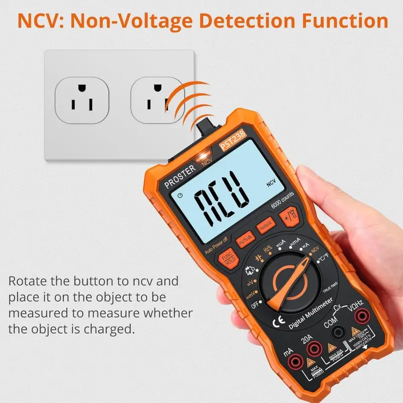 Multimeter TRMS 6000 Counts Auto Manual Range Multimeter Tester with DC/AC Voltage DC/AC Current NCV Detector Temperature Capacitance Resistance Diode Continuity Tester with Cloth Bag 3