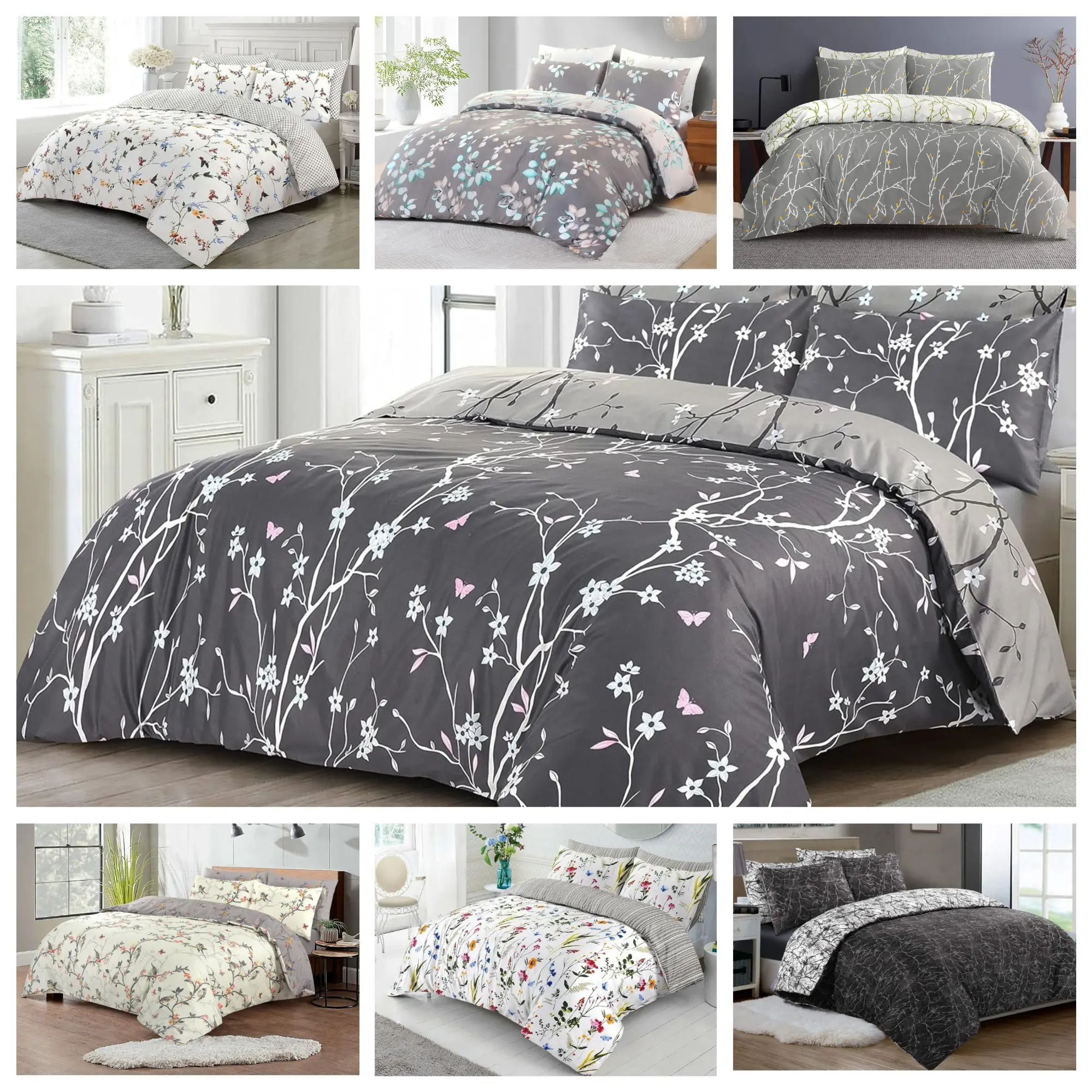 Stylish 3-Piece Printed Duvet Cover Set - 7 Beautiful Designs | Multicolor Quilt Cover Set with Pillow Cases - Premium Quality Soft Botanical Bedding Sets White Breathable Duvet Covers Available in Double King Super King