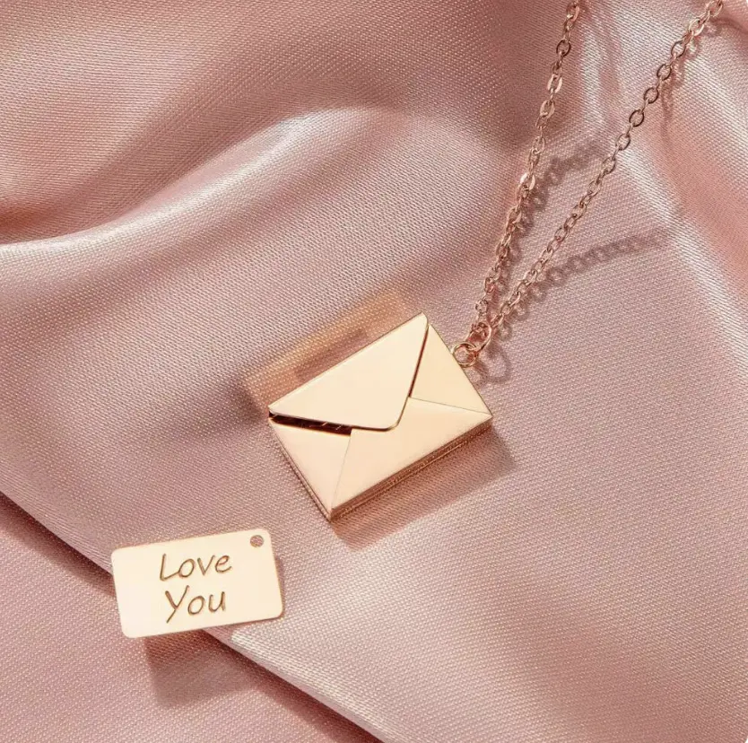 Silver, Rose Gold or Gold Pendant Envelope Love Gift Necklace Jewellery Gift Present Birthday Anniversary