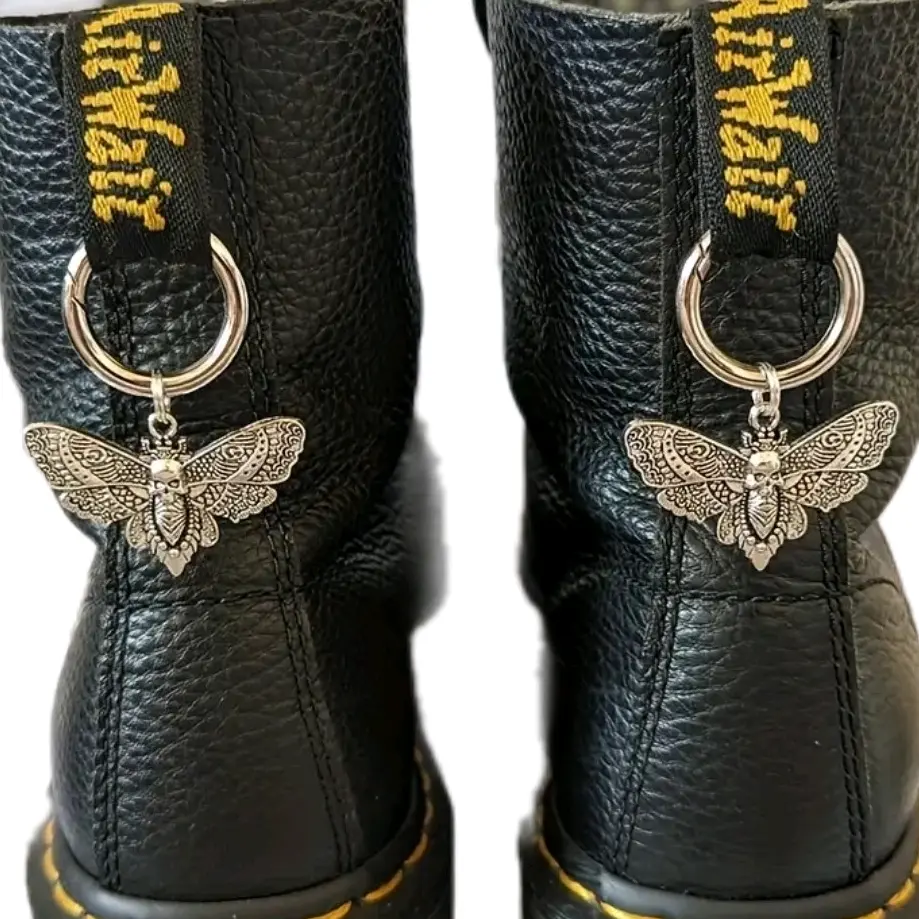 Pair of Silver Coloured Skull Death Moth Metal Dr Martin Leather Boot Charms - Brand New - Goth Horror Halloween