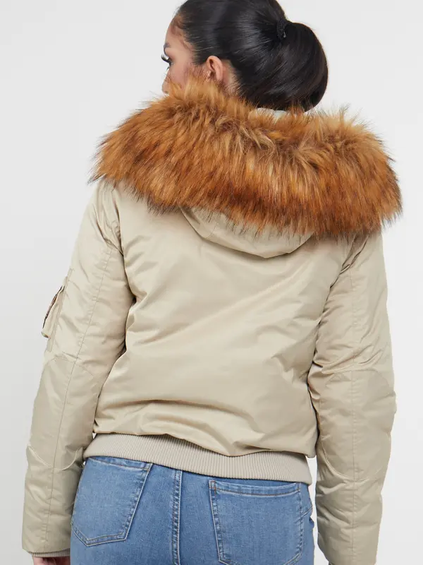 Love Sunshine Women's  Bomber Para Jacket with Faux Fur on Hood Fabric Fashion Winter Womenswear Coats Fits Tops Lady 5