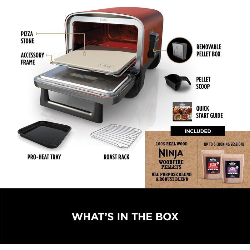 Ninja Woodfire Electric Outdoor Oven, 8-in-1 Pizza Oven, High-Heat Roaster & BBQ Smoker with Roast Rack, Pro-Heat Tray, Pizza Stone, Wood Pellets & Scoop, Electric, 6 Pizza Settings, Burnt Orange 2