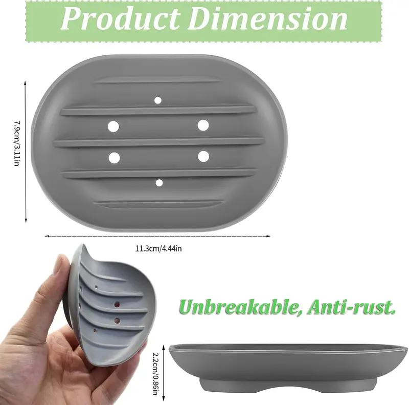 2PCS Silicone Soap Dish, Anti-Slip Soap Holder Flexible, Non-slip and Portable Shower Soap Box, Self Draining Shower Soap Dish for Shower, Bathroom, Kitchen Sponges, Easy Cleaning 3
