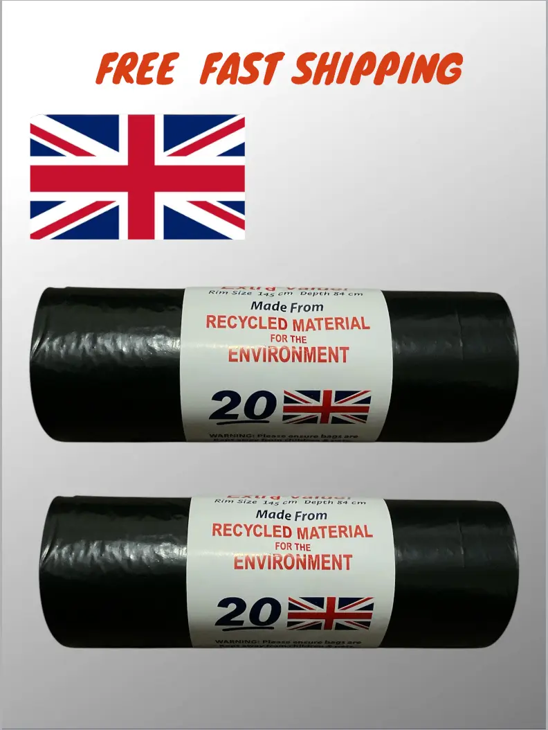 2 X 20 Extra Strong Black Heavy Duty Bin Liner Rolls Rubbish Waste Refuse Sacks