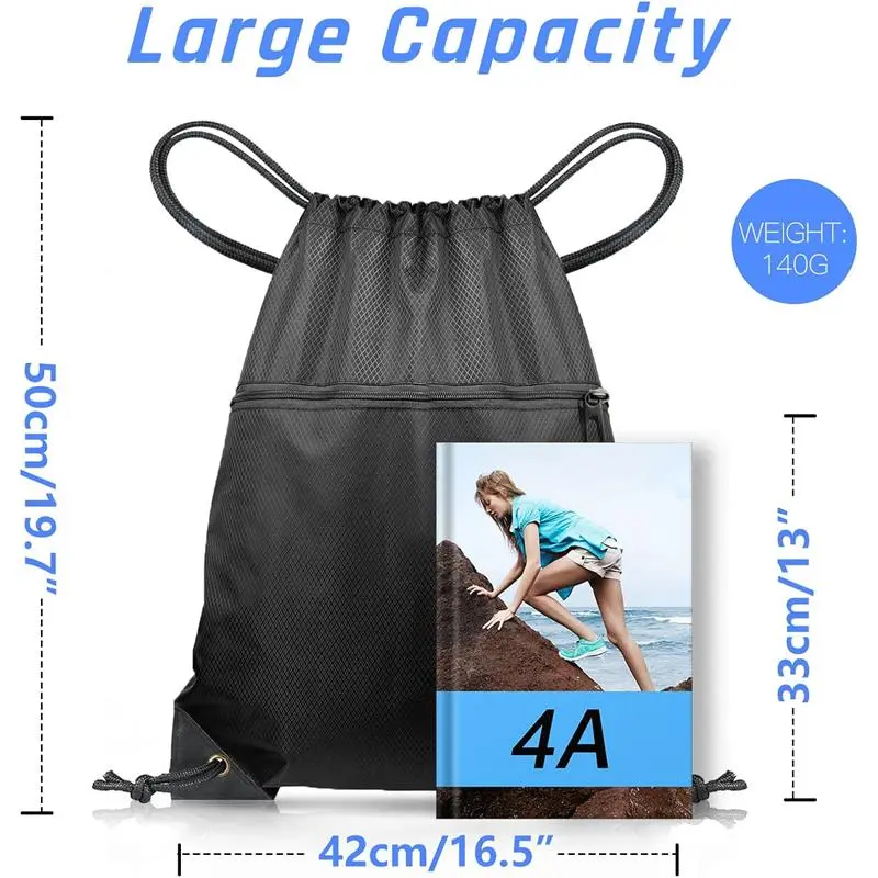 Drawstring Gym Bag, Large Sports Backpack String Swim Drawstring PE Bags for Women Men, Travel Beach School Bag with Waterproof 4