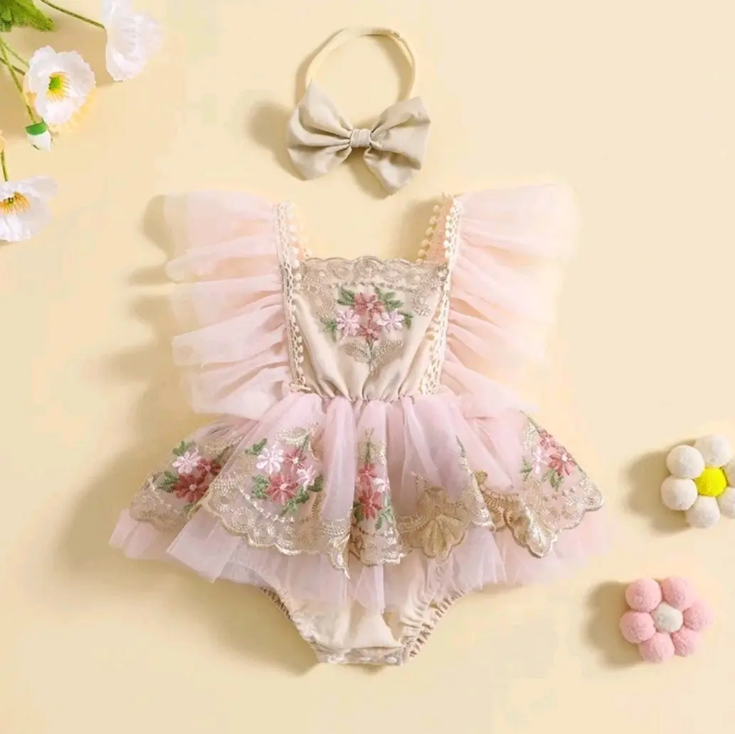 Baby Toddler Princess Tulle Embroidered Romper