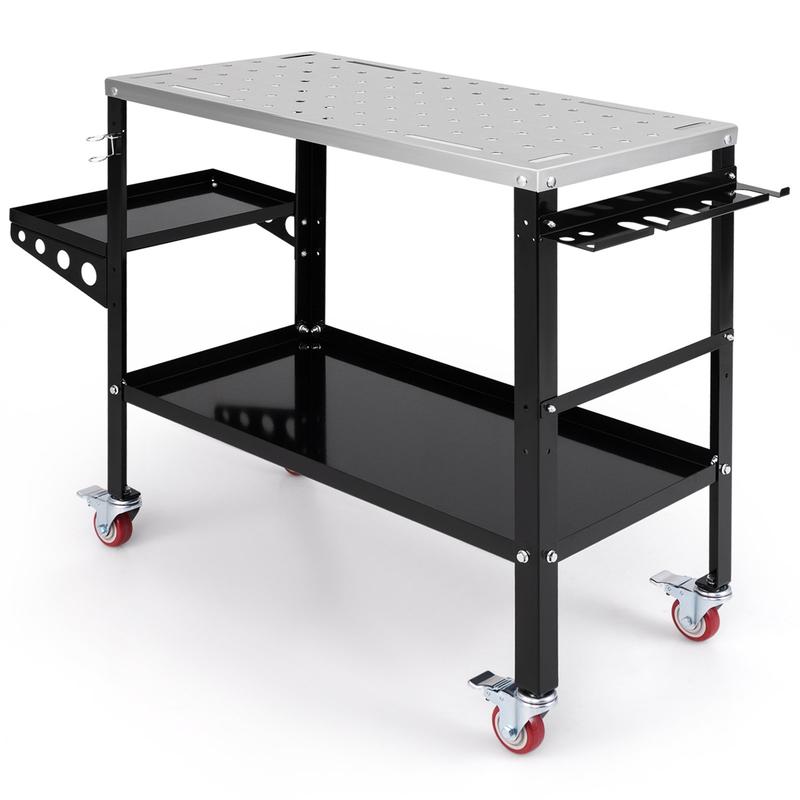 COSTWAY Welding Table Workbench on Wheels with Tool Rack and Tray 0