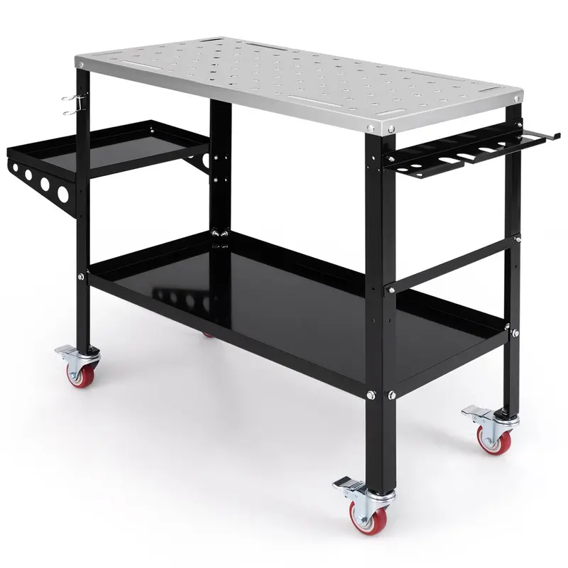 COSTWAY Welding Table Workbench on Wheels with Tool Rack and Tray 0