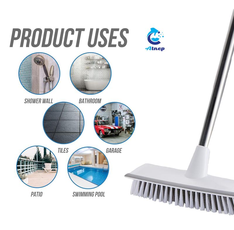 Floor Squeegee Broom Scrubbing Brush with Stiff Brush Bristles and 3PC Broom Handle for Home and Commercial Use - Bathroom Cleaning Brush, Floor Brush Indoor for Tile or Wood Surfaces Smooth Cleaner Plastic Tool Plastic Tool Wooden 6