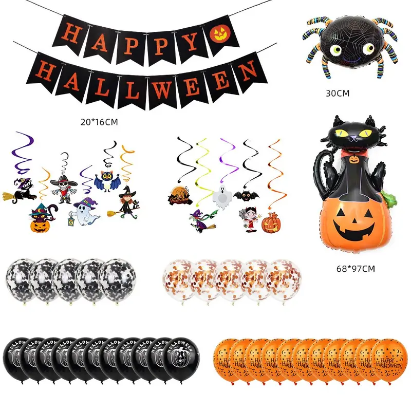 UK Seller Halloween Party Decorations Balloons Kids Party Balloon Pumpkin Bat Spider Spooky Decoration Banner Pack Set 7