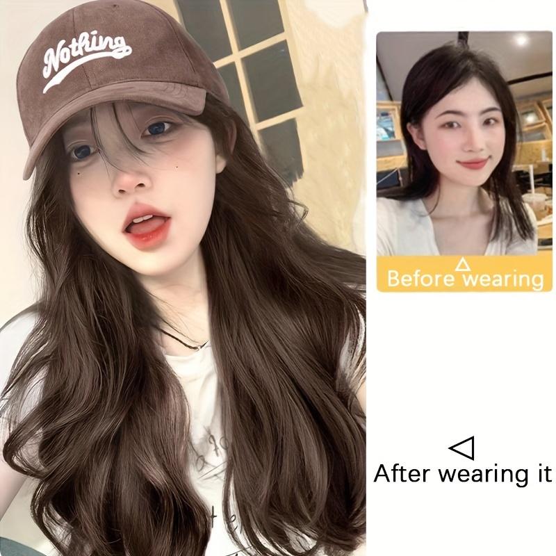 Chic Coffee-Colored Baseball Cap Wig with Body Wave - Synthetic Fiber, Perfect for Halloween & Christmas Parties 1
