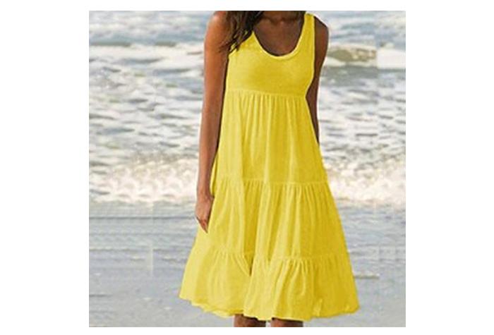 Product Introduction of Women Causual  Sleeveless Ruffles Mini Dress Boho Solid Beach Sundress Oversized Loose Dress  Summer Casual Womenswear Basic Minimalist 4