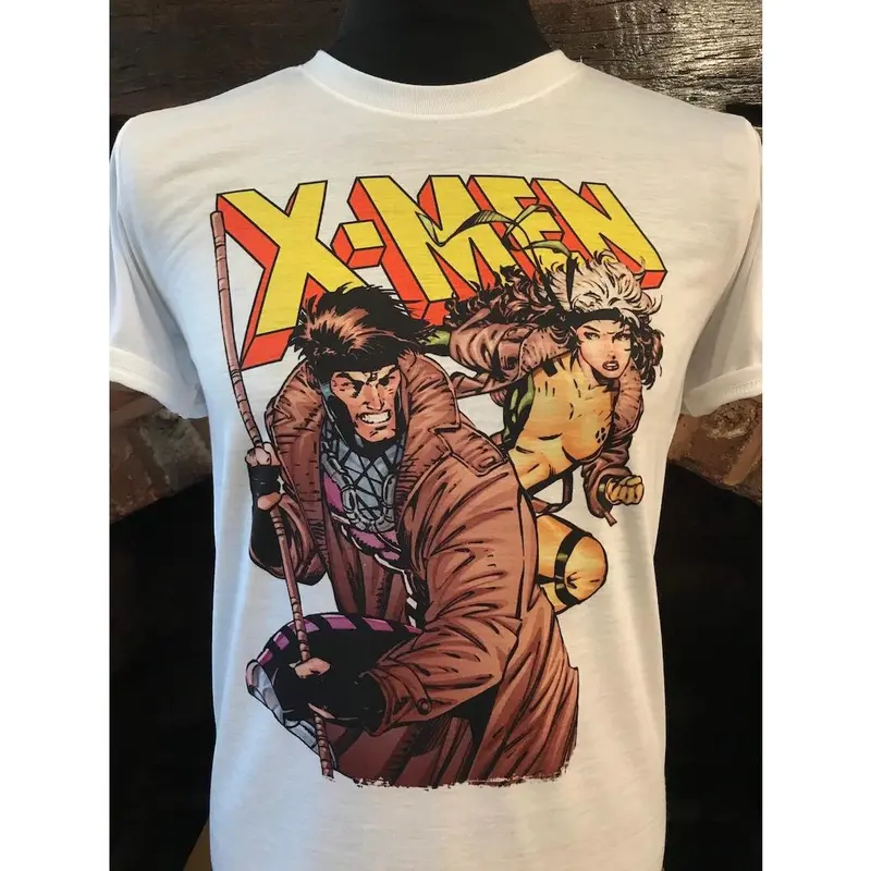 🎇Gambit and Rogue - White T-Shirt. X-Men Animated. Male & Female all sizes. Custom Made 0