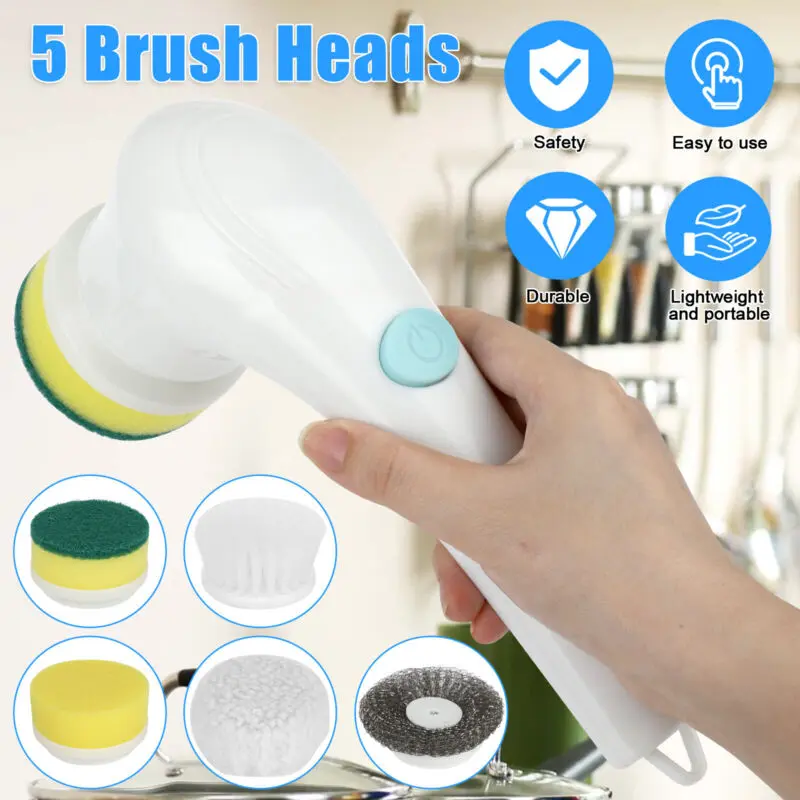 AceHome Waterproof 5-in-1 Electric Handheld Cleaning Brush with USB 2